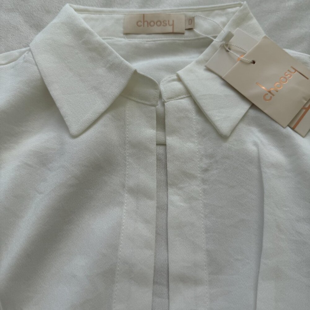 White Collared Plunging Neck Shirt Dress NWT - Picture 6 of 9